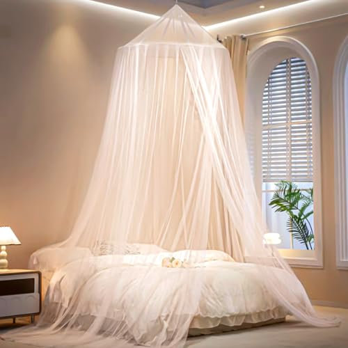 Moskitonetz Bett für Doppelbett Einzelbett, Feinmaschiges Mückennetz mit Spannring, Rundes Insektennetz als Moskitoschutz für Zuhause, Reise, Camping & Outdoor (60 * 250 * 1100cm)
