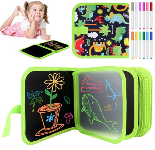 Tabla de Dibujo Portátil para Niños,Pizarra de Escritura,Tablero de Dibujo de Graffiti, Bloc de Dibujo portátil borrable para Dibujar,12 bolígrafos borrables de Color,14 Página