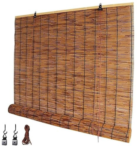 Generisch Bambusrollo Wetterfest Aussen Balkon Rollo Mit Haken Retro Schilf Vorhang Sichtschutz Bambus Rollo Jalousine Fenster Sonnenschutz Rollo 25-180cm Breit(45Bx50Hcm)