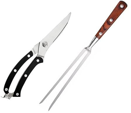 KONTONTY Grillzubehör Satz Mit Grillgabel Und BBQ-scheren Für Fleisch Und Geflügel Profi Werkzeuge Mit Langem Griff Für Küche Und Grillen