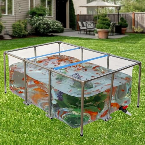 Aeovot Acquario Piscina Laghetto da Giardino Esterno Rettangolare Fuori Terra - Trasparente Grande PVC Vasca per l'allevamento di Koi, Telaio in Acciaio Inox, Facilmente Assemblabile(200x100x70 cm)