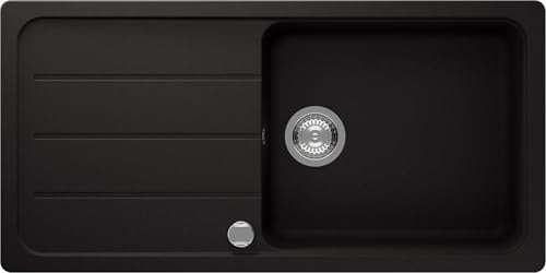 Respekta Austin Massivgranit Spüle 100 x 50 / Hitzebeständig/Abgeschrägte Abtropffläche/Einbau-und Unterbaumontage / 1 Becken/für Unterschränke ab 60 cm Breite/Schwarz