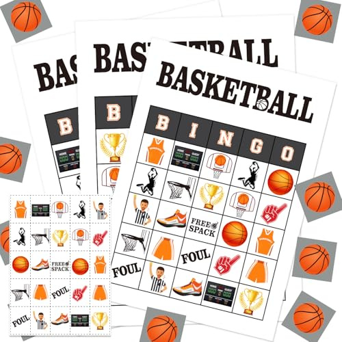 YORISMAL Basketball-Thema Geburtstagsparty Bingo-Karten 37 Stück | Partyzubehör, 17,5 x 12,7 cm