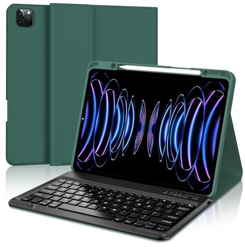 IVEOPPE Keyboard Case for iPad Pro 12.9-inch 6th/ 5th/ 4th/ 3rd gen- QWERTY Layout Keypad for iPad Air 13 inch 2024 M2, Case for iPad Pro 12.9 with Detachable Bluetooth Keyboard, Dark Green