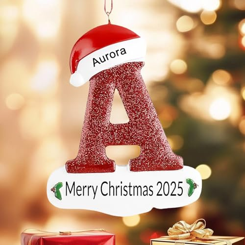 Personalised Christmas Ornaments 2025 Custom Letter DIY Hanging Ornament with Name/Text, Resin 3D Xmas Tree Decoration Pendant for Family Friends (A-Z Letter)
