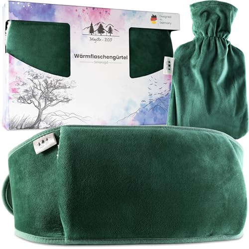 MayBe-ECO® - Premium Wärmflaschengürtel - Verstellbarer 140 cm Perioden Wärmegürtel - Wärmflasche mit Bezug - Ideal für Rücken, Bauch & Schultern – Wohltuend bei Schmerzen und Verspannungen - Smaragd