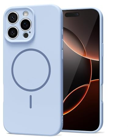 LoeoeL Magnetic Phone Case for iPhone 16 Pro Case Silicone, Cute Slim Thin Phone Cover Compatible with MagSafe for Women, Girly Soft Rubber Gel Mag Safecase with Camera Protection, Light Blue