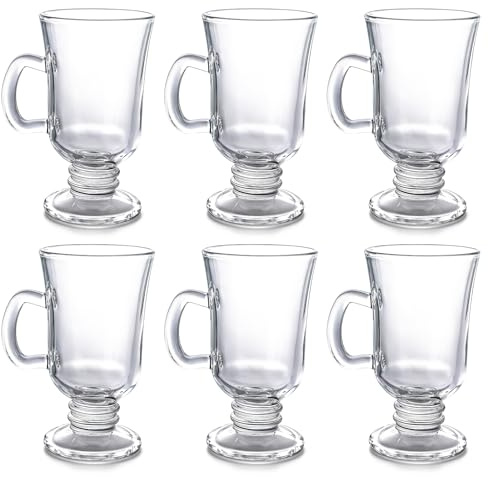 MEIDIV Latte Glasses Set of 6, 250ml Irish Coffee Glasses, Latte Mugs, Glass Coffee Cups Mugs for Hot Chocolate, Cappuccino, Tea, Hot Drink