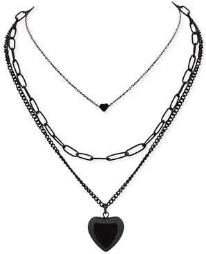 Hanary Layer Heart Pendant Choker Necklace, Gothic Emo Grunge Necklace, Christmas Jewelry Gift for Women