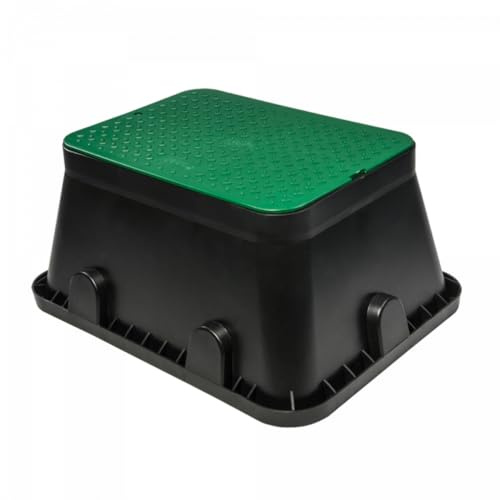 Jumbo Irrigation Valve Box 640 x 500 x 300 mm - Underground Access Box with Green Lid for Solenoid Valves, Manual Valves and Water Meter - UV Weather Resistant - Fits Up To 6 Valves In One Line
