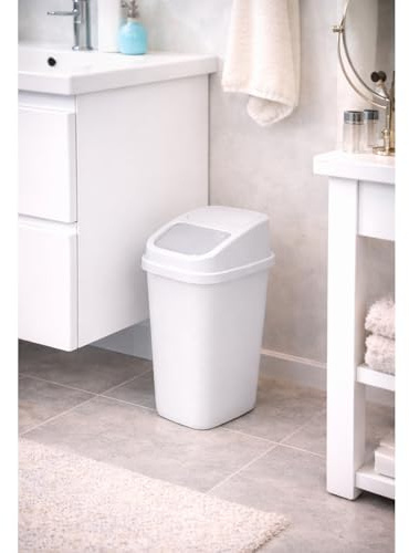 Mojawo Waste Bin Badezimmerabfalleimer Kosmetikeimer Mülleimer Bad Schwingdeckel Papiereimer Badeimer 10L Weiß
