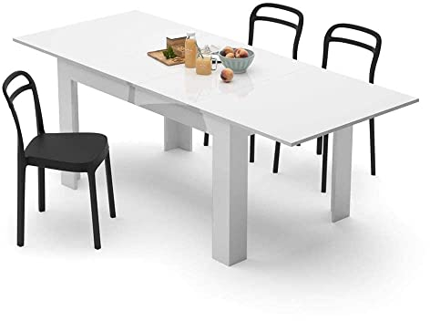 MOBILI FIVER, Mesa de Cocina Extensible Easy, 140(220) x90 cm, Color Blanco Brillante, para 6-8 Personas, Mesa Extensible de Comedor, Mesa Cocina, Made In Italy