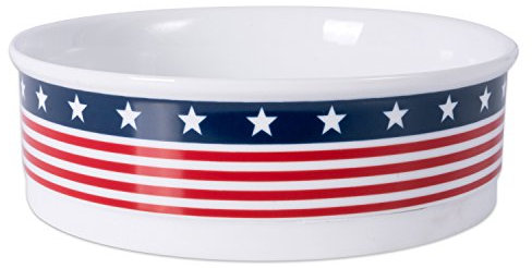 Bone Dry Ceramic Food & Water Bowls for Pets Non-Slip for Secure, Less Messy Feeding, Microwave & Dishwasher Safe, Single Dish Large, 7.5x2.4, Red White & Blue