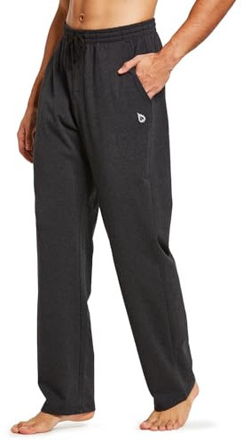baleaf Breite Jogginghose Herren Baumwolle Freizeithose Gerades Bein Sporthose Herren Lang mit Taschen Dunkelgrau L