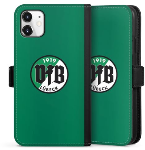 Klapphülle kompatibel mit Apple iPhone 11 Handyhülle aus Kunst Leder schwarz Flip Case VfB Lübeck Offizielles Lizenzprodukt Fußball