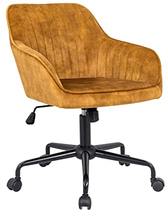 invicta INTERIOR Höhenverstellbarer Bürostuhl Turin senfgelb Samt mit Armlehne Drehstuhl Schreibtischstuhl Stuhl