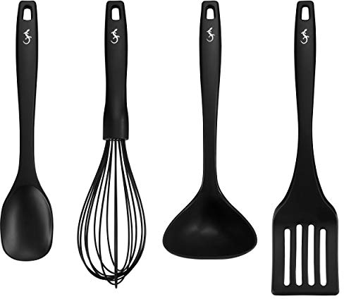 Lurch 240613 Smart Tool Essential Set utensili da cucina in 100% silicone platino senza BPA con nucleo in nylon (cucchiaio, spatola, mestolo e frusta)