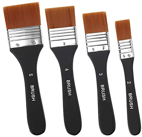 Pinsel für Acrylfarbe – 4-teiliges Set mit hochwertigen Künstlerpinseln, professionelle Qualität, flache Borsten, Nylonpinsel, ergonomisches einteiliges Design, praktisch und vielseitig, perfekt für