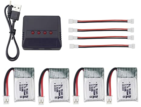 ZYGY 4pcs 3.7V 220mAh Lithium Batterie & 4in1 Balance Ladegerät für E010 E010C E011 E011C E013 GoolRC T36 NINHUI NH010 F36 H36 HS210 SANROCK GD65A ATOYX AT-66 Quad-Rotor-Drohne