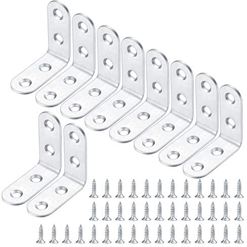 10 Pcs Angle Brackets Set, L-Shaped Brackets, Stainless Steel Corner Brace Plate, Heavy Duty Connector Bracket, 90 Joint Degree Right Angle Fixing Plates for Shelf, Table, Wood, Cabinet(40 * 40mm)