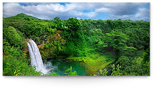 BilderKing Impostantes XXL Acrylglasverbund-Bild 180x90cm, Wasserfall als Panorama hinter 8mm Acryl gedruckt. Motiv Hawaii als Acrylbild für Wohnzimmer, Schlafzimmer