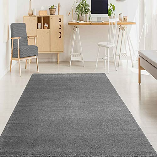 VIMODA Teppich Wohnzimmer Kurzflor Einfarbig für Schlafzimmer kinderzimmer weicher pflegeleichter, versch.- Größen, Farben, Farbe:Grau, Size:60x100 cm