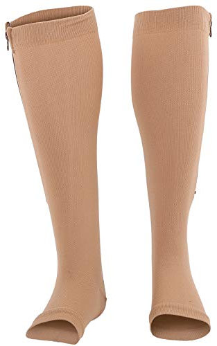 Calze a Compressione con Cerniera,1 Calze a Compressione Elastiche Sportive Aperte in Punta Maniche Protettive per Piedi Antiscivolo con Cerniera(XXL)