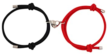 Zeayebsr 1 Paar Anpassen Magnetische Paare Armband Set Gegenseitige Anziehung Seil Am besten passende Armbänder für geflochtene passende Armbänder Geschenk für Männer Frauen(Schwarz+Rot)