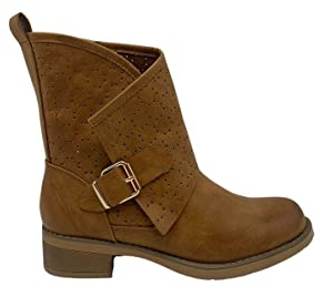 STILL Stivaletto Stivali Scarpe Donna Traforato Moda Tacco Basso Tronchetto Nero 39 Beige Camel