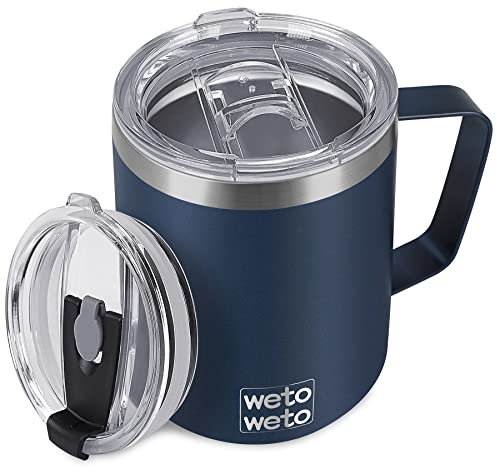 WETOWETO 14 oz Coffee Mug, Vacuum Insulated Camping Mug with Lid, Double Wall Stainless Steel Travel Tumbler Cup, Thermal Coffee Mug, Powder Coated Navy Blue