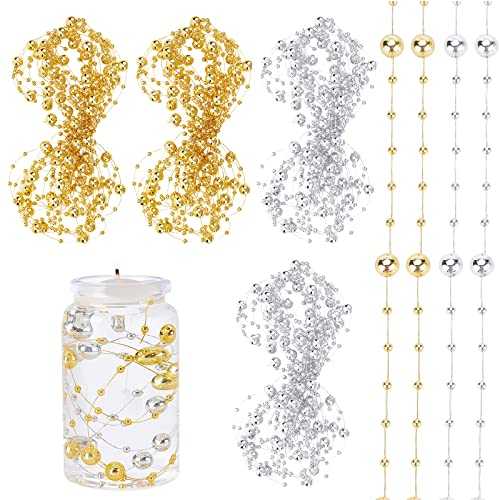 NBEADS 10m Künstliche Perlenschnur für schwimmende Kerzen, perlengirlande Perlenkette Angelschnur Schnurperlen Girlande Perlen Trims Vasenfüller Für Hochzeit Dekoration Haarschmuck, Gold Und Silber