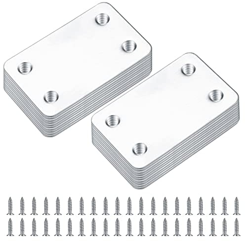20 Pcs Flat Straight Mending Plates, Flat Plate Bracket, Flat Connecting Mending Plates Braces Brackets, Stainless Steel Support Joining Plate Furniture Repair Plate Fixing (Silver-60x38mm)