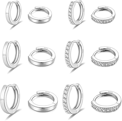 6 Paar Silber Creolen für Damen S925 Sterling Silber Huggie Mini Creolen Hypoallergen Leichte Cubic Zirkonia Kleine