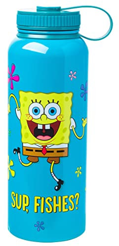Silver Buffalo Spongebob Squarepants Sup, Fishes? Stainless Steel Water Bottle With Twist Lid, 42 Ounces