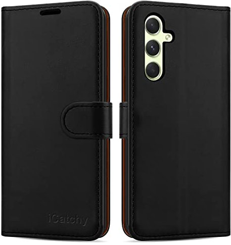 iCatchy for Samsung Galaxy A34 5G Case Leather Wallet Book Flip Folio Stand View Shockproof Cover Pouch for Samsung A34 5G Phone (Black)