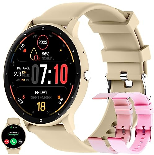 ZPIMY Smartwatch Damen mit Telefonfunktion, 5ATM Wasserdicht 123 Sportmodi Fitnessuhr Aktivitätstracker, 1,39 Zoll Touchscreen Smart Watch Damen Fitness Tracker Armbanduhr für Android iOS (Gold)