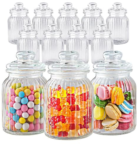 Murago - 12er Set Vorratsglas ca. 1000ml / ca. 19cm luftdicht - Gewürz Glas Dosen Bonbonglas Bonboniere Behälter mit Deckel Candy Bar Zubehör Vorratsgläser Große Gläser für Lebensmittel 1L Kekse