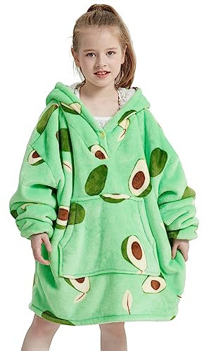 NAFLEAP Tragbare Decke Kinder Hoodie Oversized Fleece Sherpa Weihnachten Sweatshirt Geschenk für Mädchen, Avocado Tender, Kids
