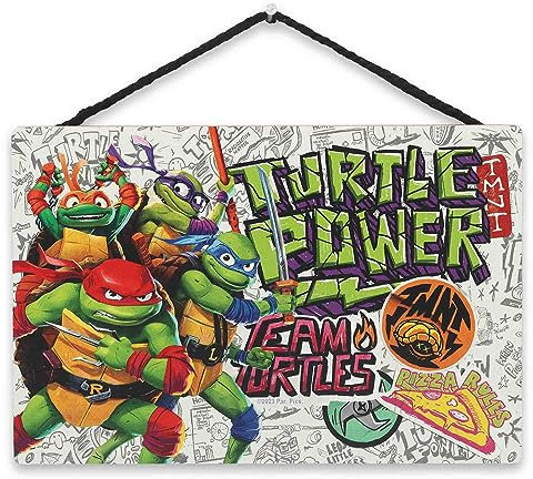Teenage Mutant Ninja Turtles Turtle Power Hängende Holz-Wanddekoration – lustiges TMNT-Schild für Kinderzimmer, Männerhöhle oder Filmzimmer