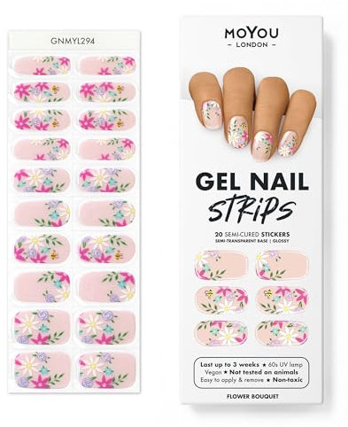 MOYOU LONDON Semi Cured Gel Nail Strips - 20 Pcs. Nail Wraps for Salon-Quality Manicure - Works with Any UV Lamp - Easy to Apply, Trim, & Remove Gel Stickers