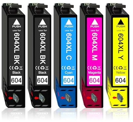 5er Pack Druckerpatronen kompatibel für Epson 604 | 604XL für XP-2200 XP-2205 XP-3200 XP-3205 XP-4200 XP-4205 WF-2910DWF WF-2930DWF WF-2935DWF WF-2950DWF
