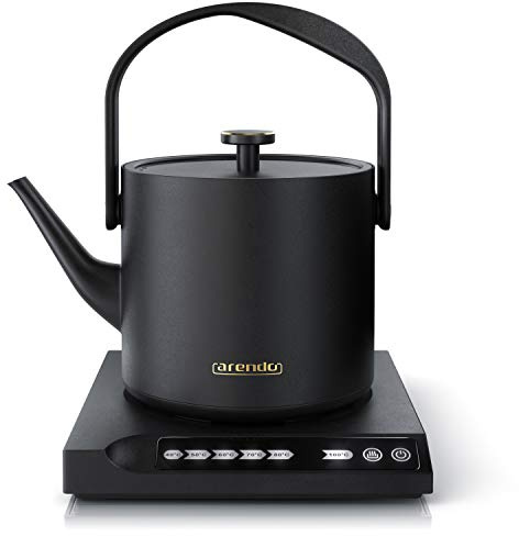 Arendo - Bouilloire électrique MIZU 0,5 litre - Station de base 360° - Sélection de 7 températures, de 40 à 100 degrés - Acier inoxydable - Protection contre la surchauffe - Sans BPA - Design japonais