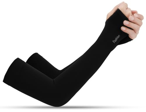 Wnddle 1 Paar Unisize Hochwertige Rutschfeste Kompressions Armstulpen für Männer und Frauen, Sport Armlinge, Arm Sleeve Gaming, Ärmlinge für Damen Herren, Arm Ärmel mit UV Sonnenschutz. (Schwarz)