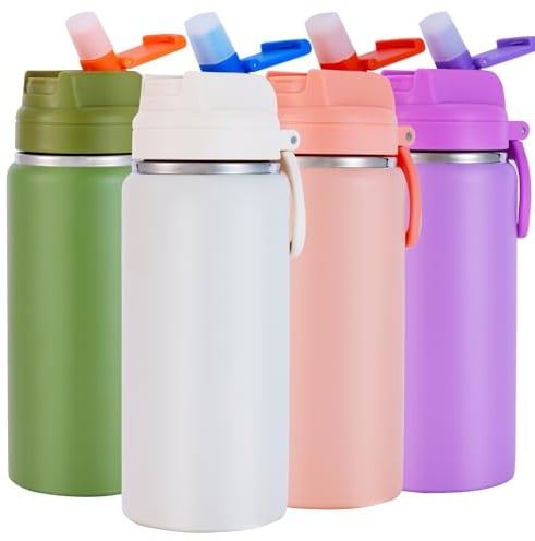 SUPPRUI Insulated Water Bottles,600ml Stainless Steel Water Bottle with Straw,Metal Water Bottle,Double Walled Drink Flasks Leakproof Keep Drinks Hot Cold(White)