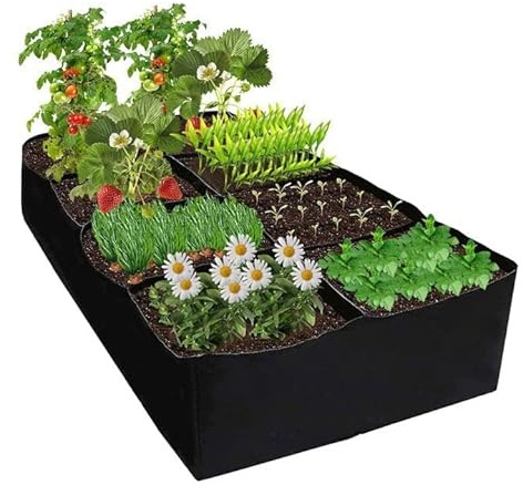 Pflanzsack, 8 Gitter Hochbeet Pflanzsack, Rechteckig Vliesstoff Pflanztaschen für Draußen, Atmungsaktiv Pflanzsäcke Groß für Gemüse, Obst, Blumen 180 x 90 x 30 cm/ 6 x 3 x 1 FT