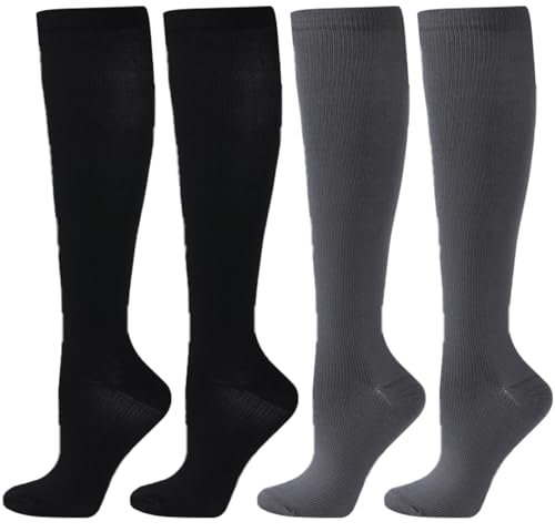BONANGEL 4 Paires Chausettes de Compression pour Femmes et Hommes 15-20 mmHg Bas de Contention Mollet pour Running, Sport, Cyclisme, Enceintes, Voyage en Avion