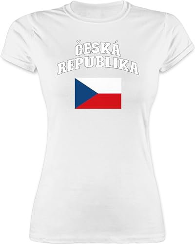 Shirt Damen - Fußball EM WM - Ceska Republika Schriftzug mit Flagge | Česká Republika | Tschechische Republik | Tschechien | Czech Republic - XL - Weiß - Tshirt fußballtrikot