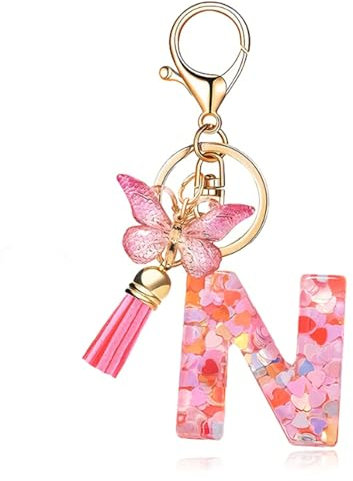 T TAKONE Schmetterling Glitzer Rosa Schlüsselanhänger - Idealer Geschenk für Auto, Frauen und Kinder mit Buchstabe