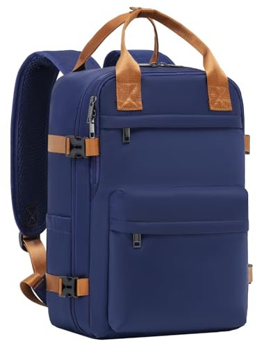 COOLIFE Handgepäck Rucksack für Ryanair Handgepäck 40x20x25, Reiserucksack Handgepack Flugzeug 20L mit Laptopfach für Weekender Kurze Trip, für Herren Damen (Blau/Braun, 40×25×20cm)
