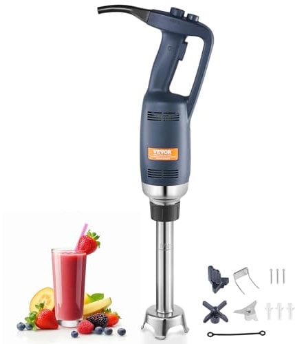 VEVOR Mixeur Plongeant Commercial 350 W, Mélangeur à Main Immersion Tige de 254 mm, Mixeur Portable Vitesse Variable en Continu, avec Lame en Acier Inoxydable, pour Soupe Sauce Purée Aliments Crème